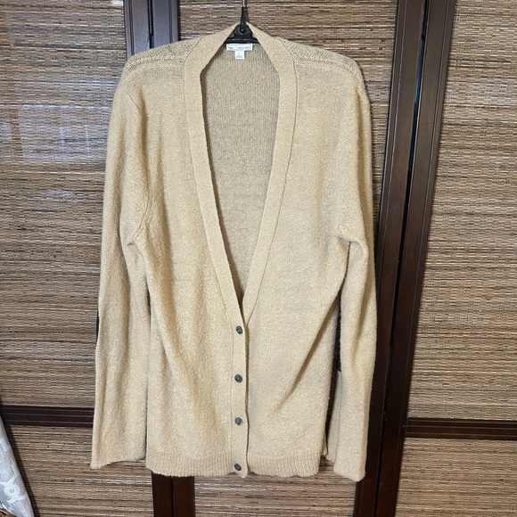 GAP Sweaters - GAP Women's Tan Cardigan Sweater with navy patch elbows